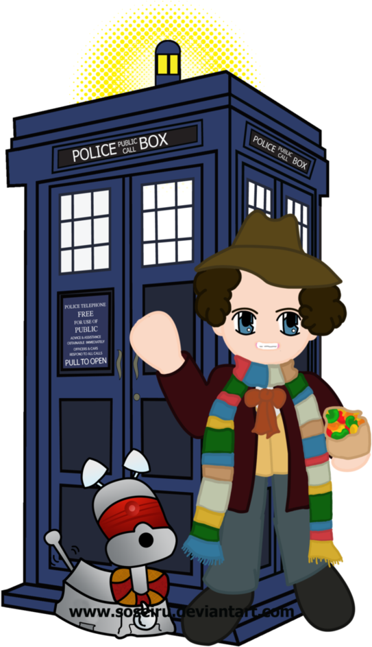 4th Doctor And Tardis By Phantomstarstudio - Cartoon (816x979)