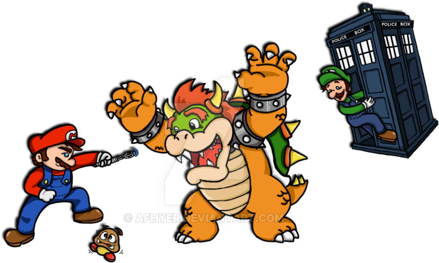 Mario Bros With Tardis No Fondo By Afhyer - Cartoon (1024x576)