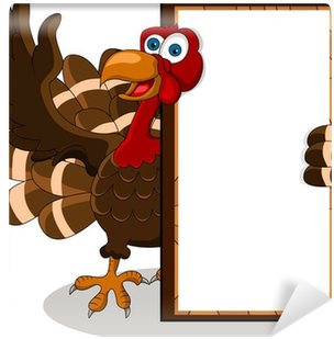 Happy Turkey Cartoon With Blank Board Wall Mural • - Drawing (400x400)