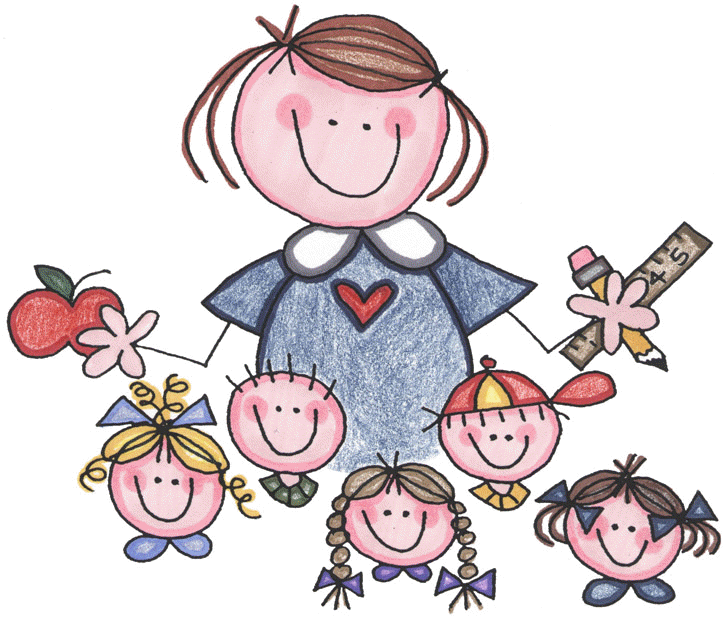 Pink Eyes Clipart Teacher - Teacher And Kids Clip Art (725x618)