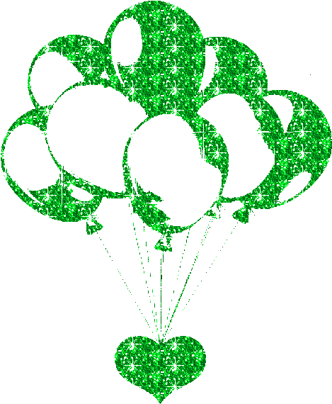 A Green Sparkly Heart Holding Partly Sparkly Green - Animated Wish Balloons Gif (496x600)