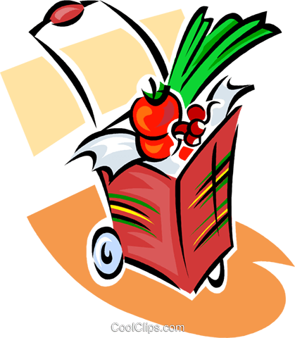 Grocery Cart With Purchases Royalty Free Vector Clip - Carrinho De Mercado Png (419x480)