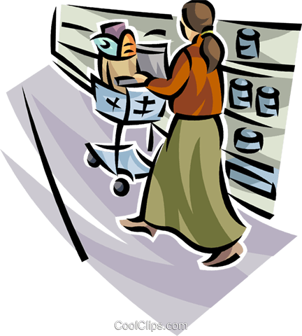 Mulher No Supermercado Livre De Direitos Vetores Clip - Cartoon (432x480)