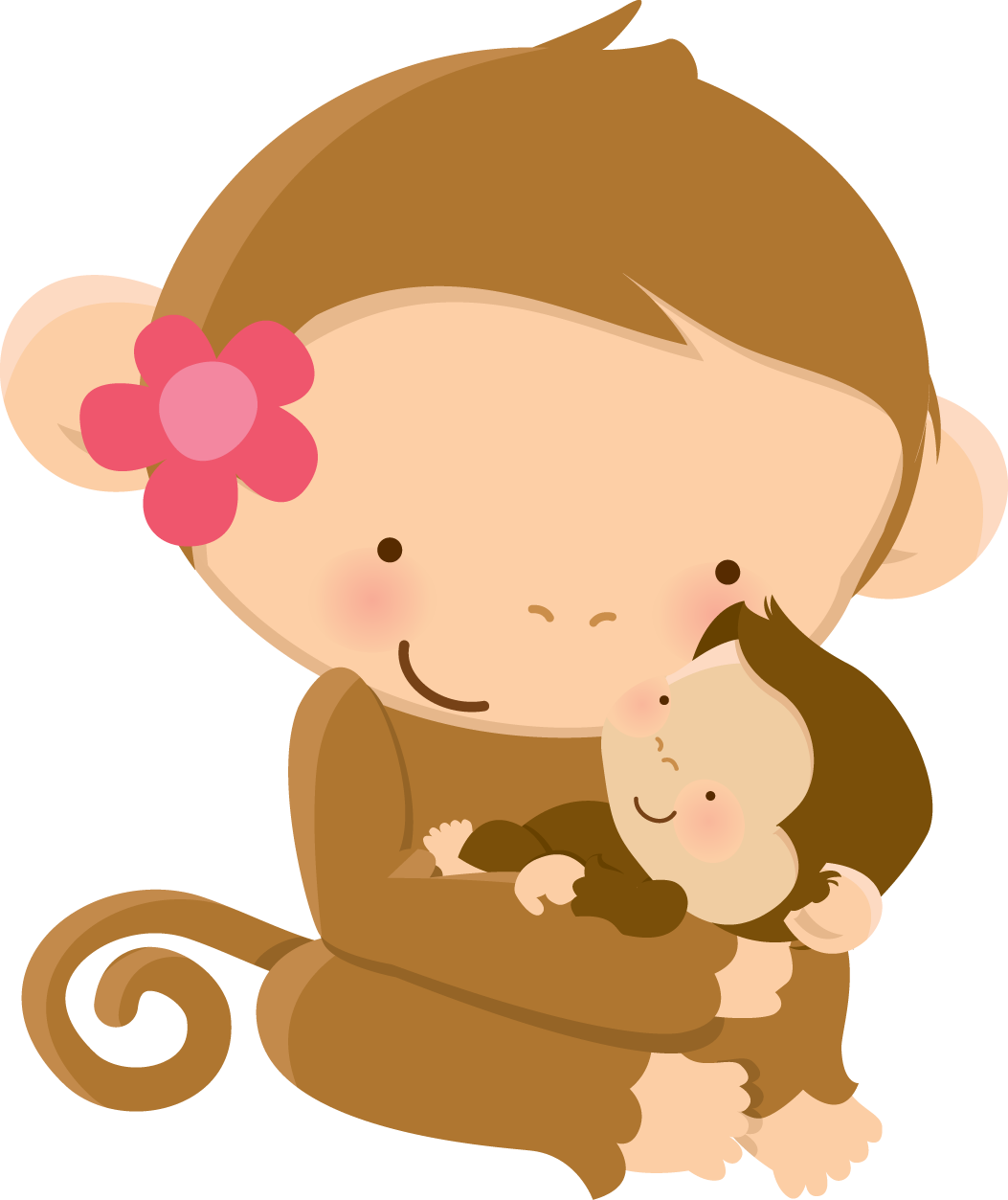Mom Baby Animal Clip Art Graphics, Baby Shower Mother's - Mom And Baby Monkey Clipart (1053x1253)