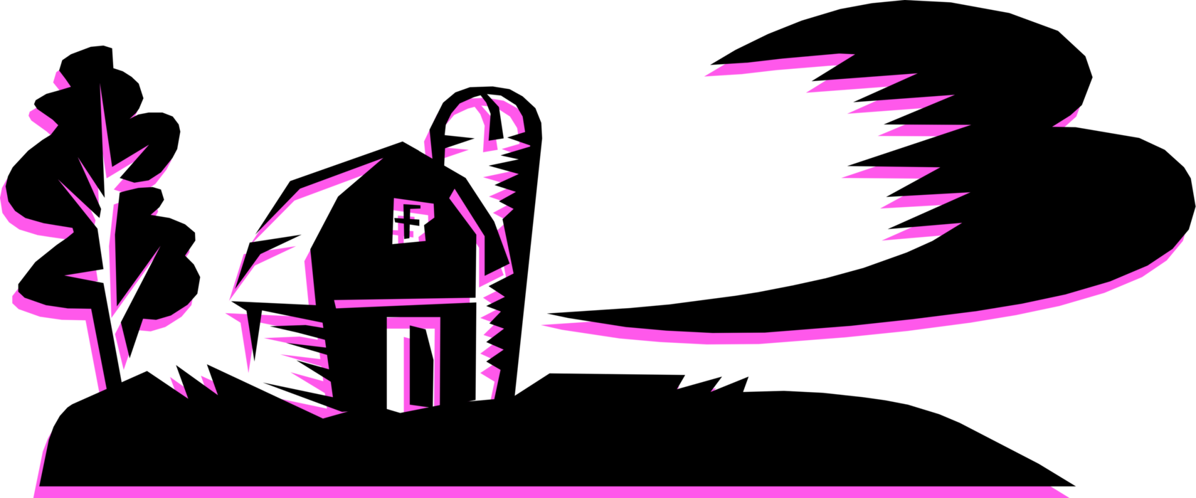 Vector Illustration Of Rural Farm Scene With Barn And - Illustration (1681x700)