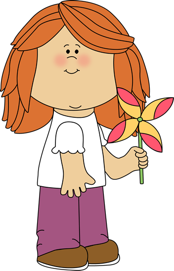 Girl With Spring Pinwheel - Pinwheel Clipart (352x550)