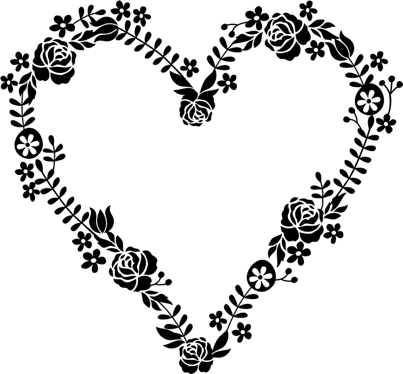 Floral Heart Rubber Stamp - Black And White Floral Wreath Png (800x800)