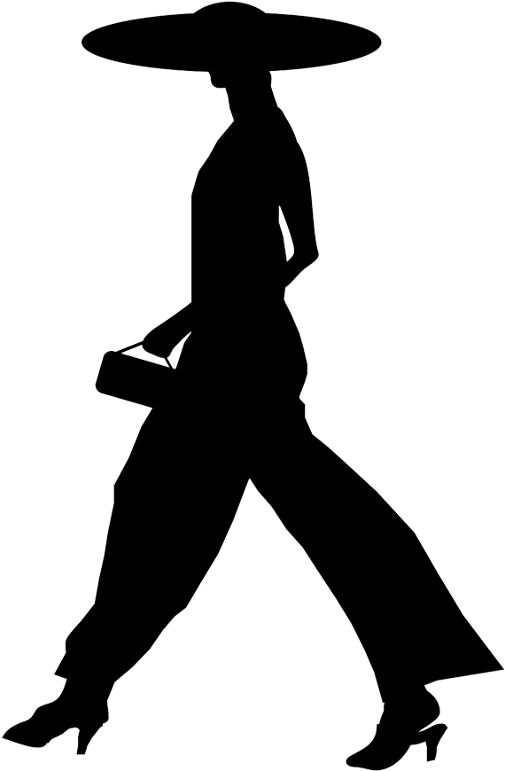 Woman With Large Hat Silhouette - Silhouette Of A Woman Walking (622x886)