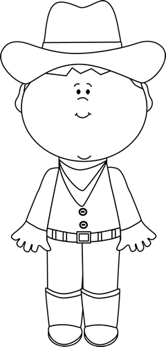 Black And White Cowboy - Boy With Hat Black And White Clipart (240x500)