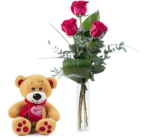 Teddy And 3 Red Roses - Rosas Para El Dia De La Madre (480x480)
