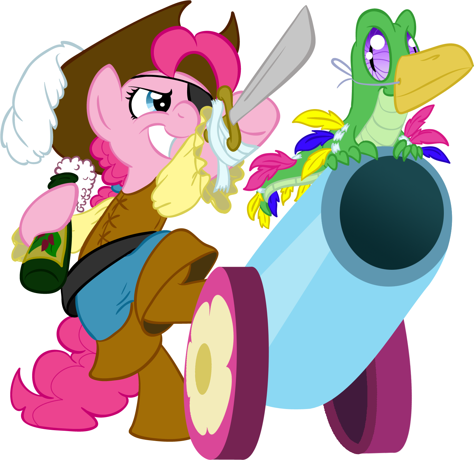 Rannva, Bottle, Eyepatch, Gummy, Parrot, Party Cannon, - Mlp Pirate Pinkie Pie (1577x1527)