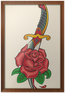 Gerahmtes Poster Old-school Tattoo - Jerry Sailor Red Rose (400x400)