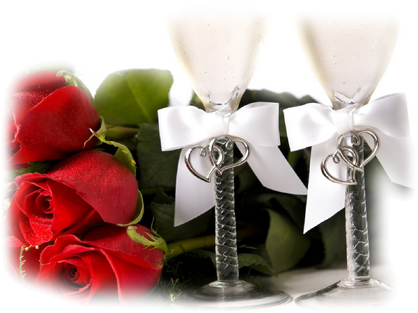 Tubes Saint Valentin Tasse Chocolat Ruban Champagne - Valentines Day Roses With Wine Glasses (600x450)