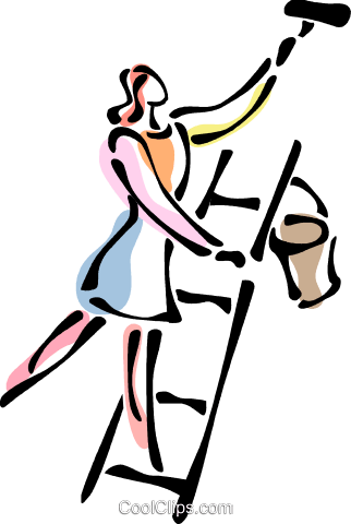 Woman On A Ladder Painting Royalty Free Vector Clip - Woman On A Ladder Painting Royalty Free Vector Clip (322x480)