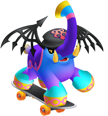 An Elephant Riding A Skateboard While Wearing A Hat - Kingdom Hearts Dream Drop Distance Beatalike (380x420)