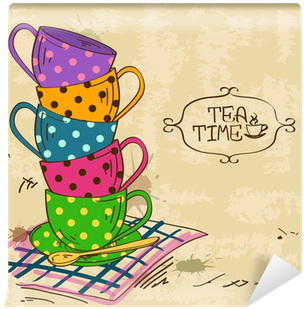 Illustration With Stack Of Tea Cups Wall Mural • Pixers® - Tea Party Coloring Book By Speedy Publishing Llc 9781633838406 (400x400)