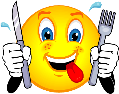 Smiley Eating Clipart - Hungry Smiley (390x310)