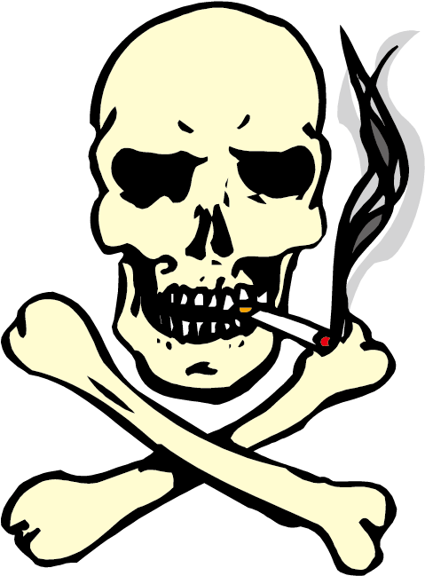 Skull Of A Skeleton With Burning Cigarette Smoking - Skull Smoking Png (533x737)