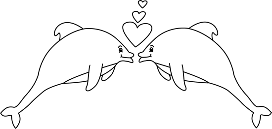 Black And White Valentine's Day Dolphinss - Clip Art (550x262)