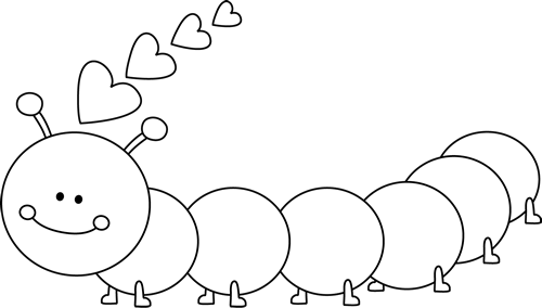 Black And White Valentine's Day Caterpillar - Outline Picture Of A Caterpillar (500x284)