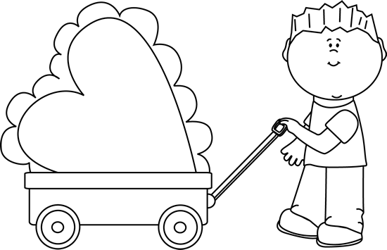 Black And White Boy Pulling Valentine In A Wagon - Clip Art (550x355)