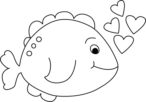 Fish Black And White Cute Black And White Valentine'day - Cute Fish Clip Art Black And White (500x352)