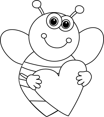 Valentines Day Bee Clipart - Bee Clipart Png Black And White (446x500)