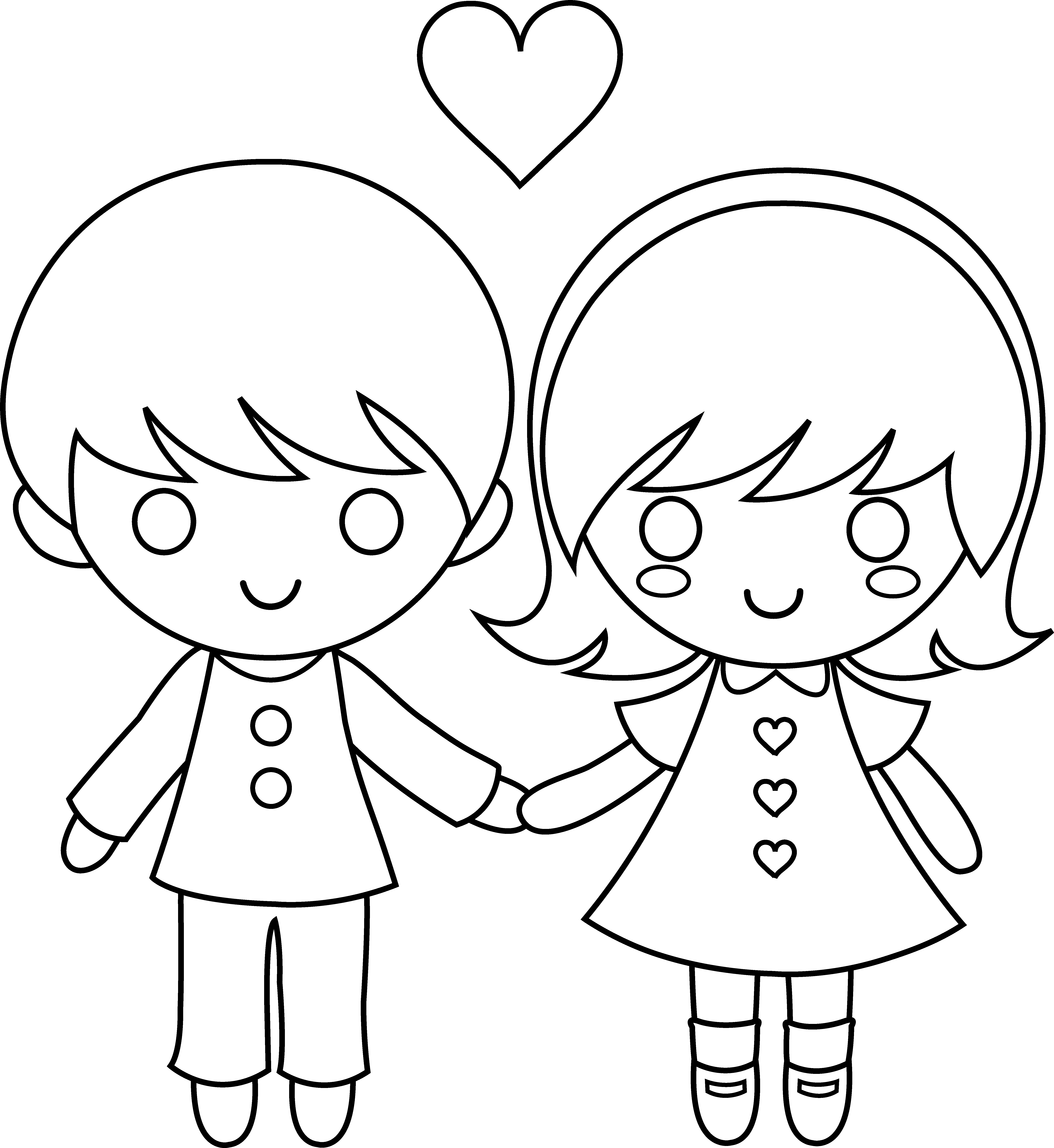 Valentine's Day Clipart Love Child - Draw A Little Boy And Girl Holding Hands (6197x6753)