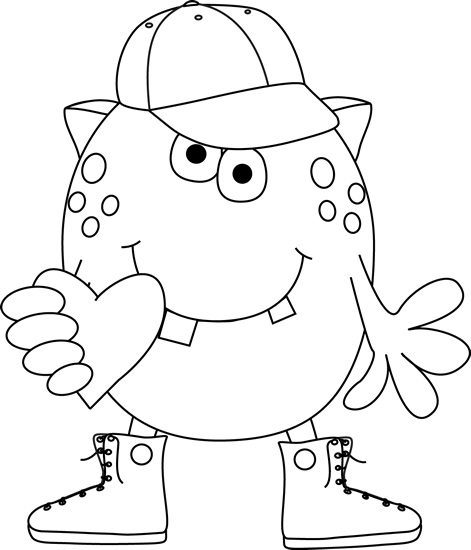 Monster Clipart Heart - Monster Valentines Clip Art Black And White (471x550)