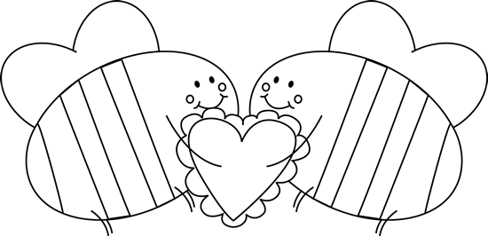Black And White Valentine&day Love Bees Clip Art - White (550x266)