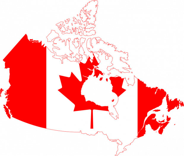 Map Of Canada With Red And White Image Of Flag On The - Canada Flag Map (620x525)