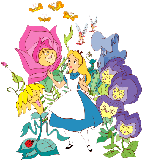 Alice In Wonderland In The Flower Patch - Alice In Wonderland Flowers Transparent (538x557)