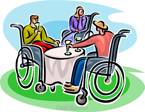 People In Wheelchairs Having A Drink Royalty Free Vector - People In Wheelchairs Having A Drink Royalty Free Vector (480x371)