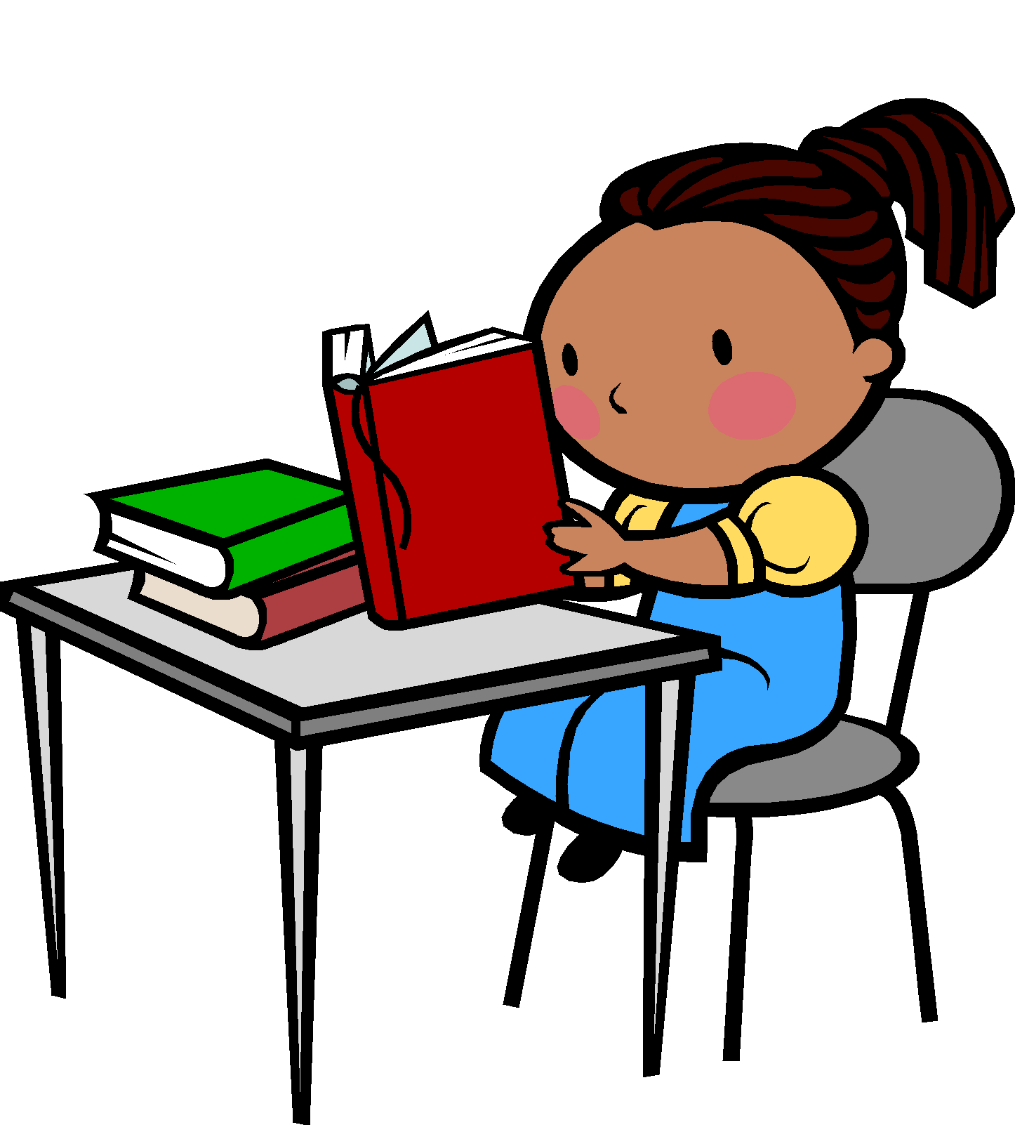 Student At Desk Clipart - Student Reading At Desk (1446x1462)