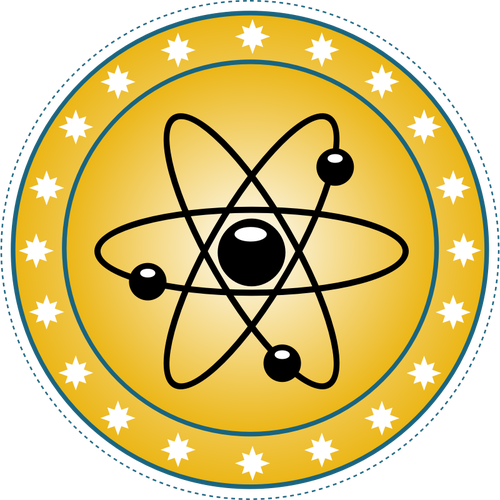 Vector Drawing Of Atomic Badge Set In Gold - Golden Atom Round Ornament (500x500)