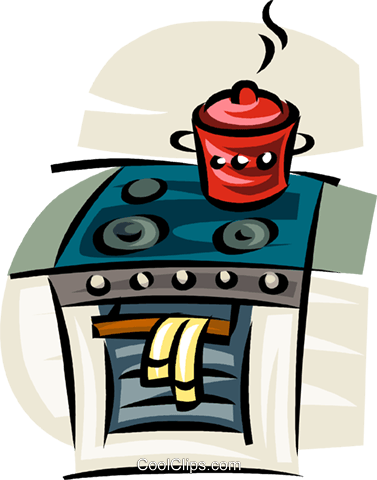 Pot Simmering On A Stove Royalty Free Vector Clip Art - Fogão Clipart (377x480)