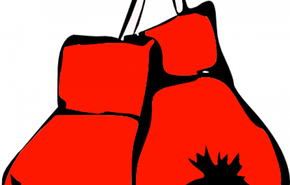 Boxer Clipart Kickboxing Glove - Hanging Boxing Gloves T-shirt (570x363)