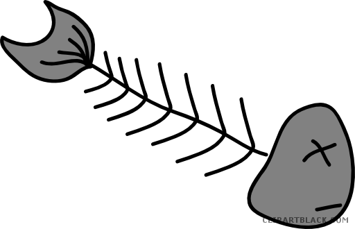 Fish Skeleton Animal Free Black White Clipart Images - Clip Art (512x330)
