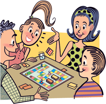 Play Games Cliparts - Family Playing Board Games Clipart (357x360)