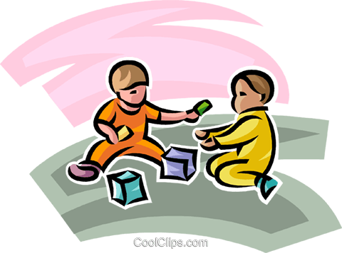 Kids Playing With Blocks Royalty Free Vector Clip Art - Cartoon (480x356)