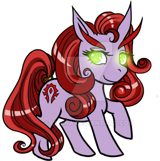 Lilena, Blood Elf, Curved Horn, Elf, Glowing Eyes, - Cartoon (600x600)