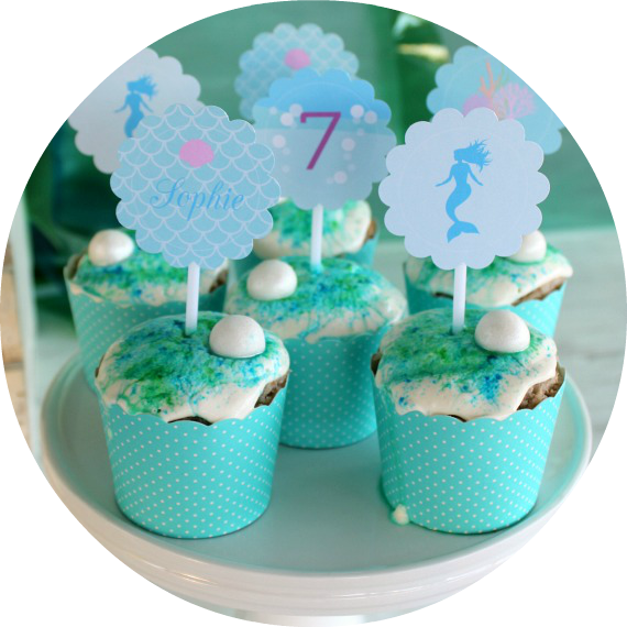 Mermaid Party Printables - Cupcake (570x570)