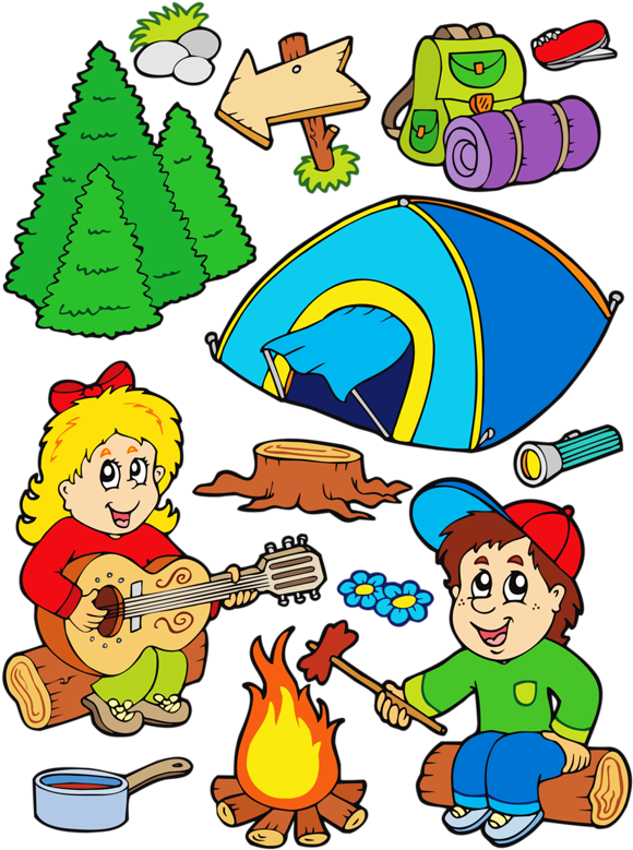 Colorful Summer Camping Illustrations Made Out Of Various - Cartoon Camping (605x800)