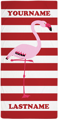 Red White Stripes Pattern Flamingo Mon Beach Towel - Custom Monogram Flamingo Black White Stripes Beach (460x460)