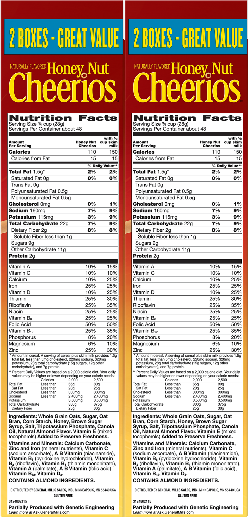 Honey Nut Cheerios Gluten Free Cereal 2-24 Oz. Boxes (1800x1800)