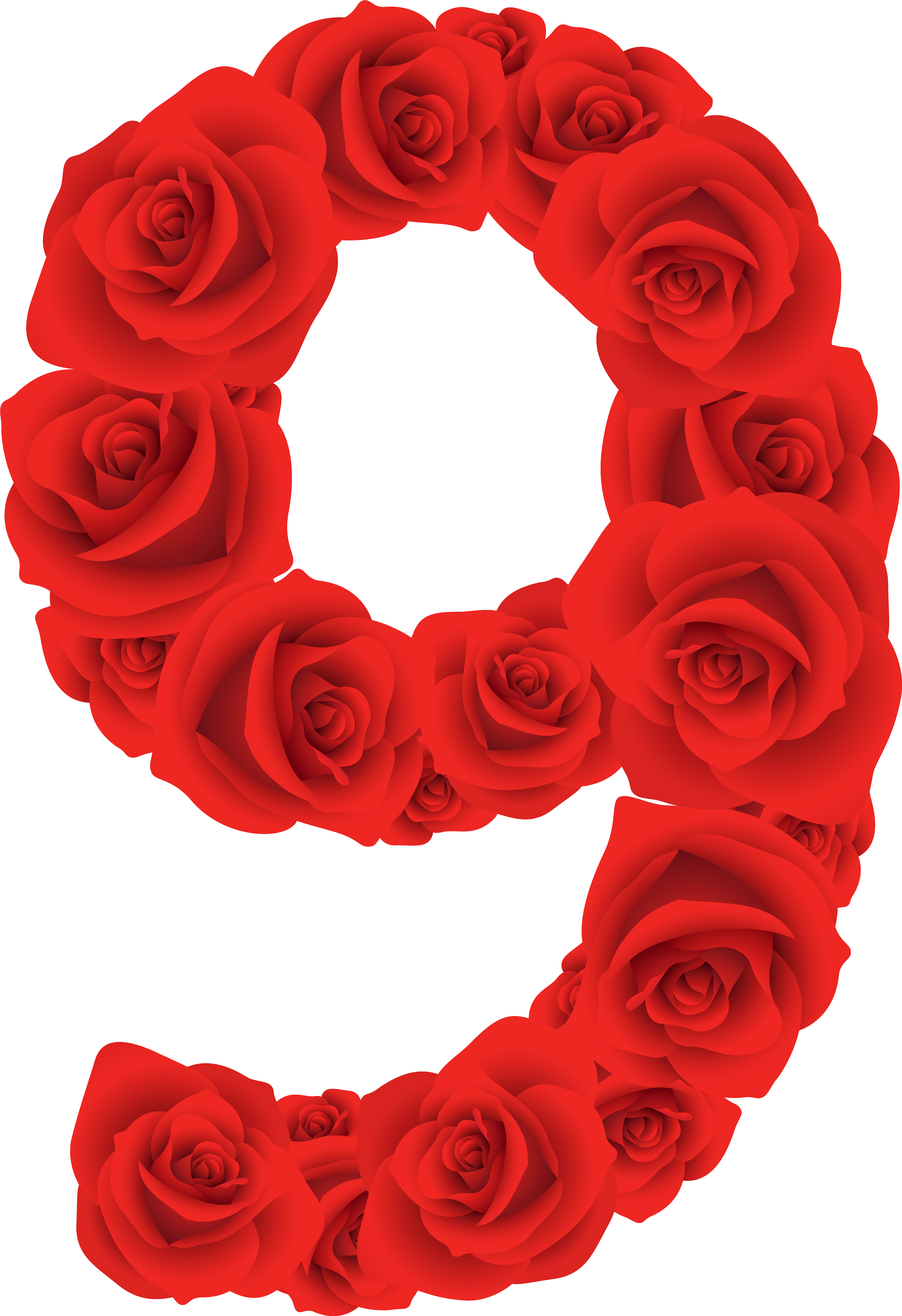 Red Roses Number Nine Png Clipart Image - Red Roses Number (4888x7003)