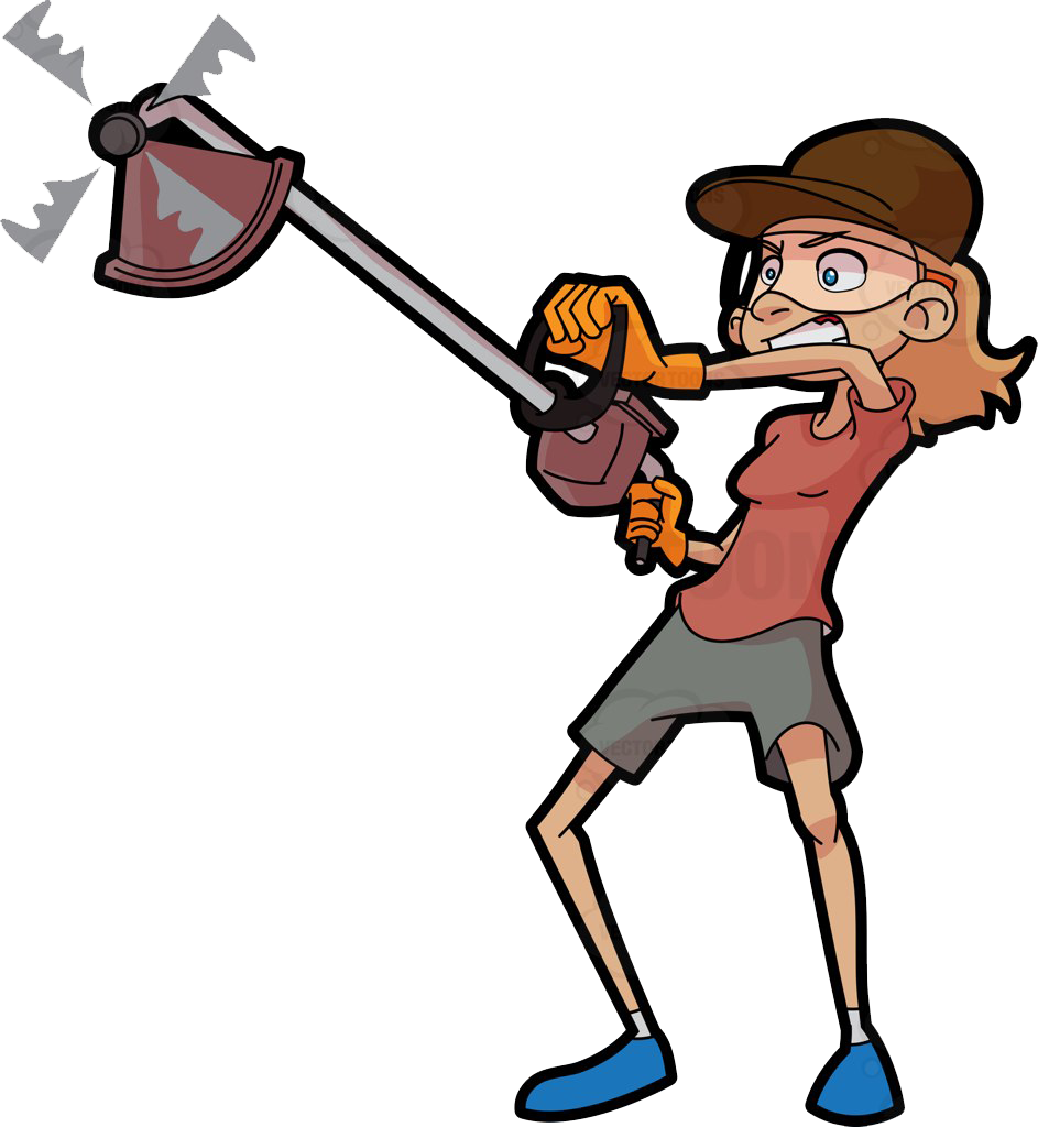 Grass Cutter Lab - Cartoon Woman Mowing Lawn (943x1024)