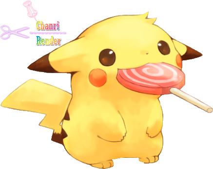 Pikachu Clipart Kawai - Pikachu Eating A Lollipop (500x375)