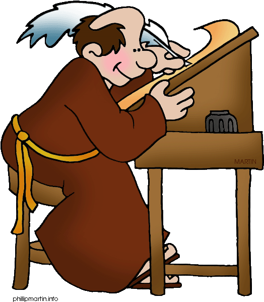 Clipart Of A Woodcut Monk Scribe Writing In Black And - Philip Martin Middle Ages (579x668)