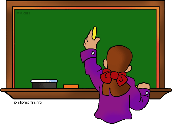 Clipart Animated Teacher Writing On The Board With - Writing On Chalkboard Clipart (596x424)